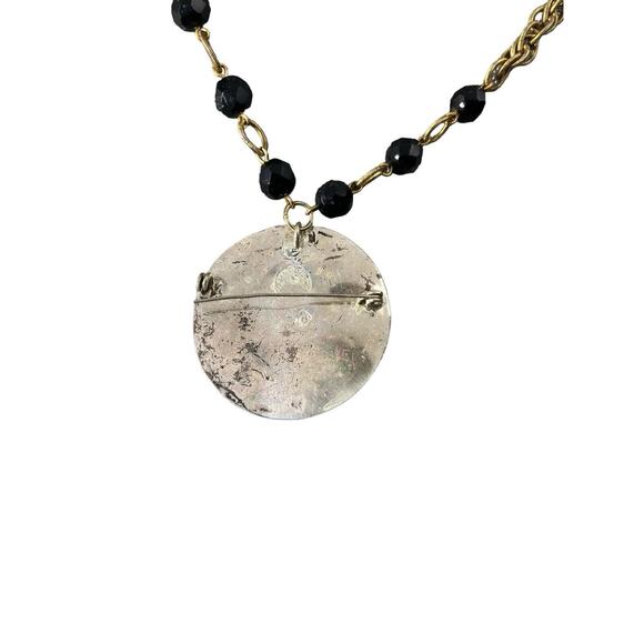 Vintage Red Carved Rose Brooch Pin Gold Tone Textured Pendant Necklace Mexico - Picture 6 of 7